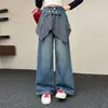 Pantalones Elegantes para Niños Medianos y Grandes Ropa de Otoño Jeans para Niñas Pantalones Largos Estilo Coreano Pantalones de Pierna Recta Pantalones Anchos Holgados para Niñas Primavera y Otoño