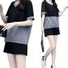 Conjunto de duas peças de verão para mulheres plus size: camiseta casual de manga curta nova, soltinha, e shorts modeladores para um look jovem e despojado