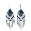 Pendientes Geométricos de Hoja Bohemios, Pendientes Largos con Borla Retro Personalizados, Joyería de Oreja Étnica de Plata, Venta Caliente en Stock al por Mayor