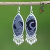 Joyería de Estilo Étnico de Yunnan Plata Miao Incrustada Hecho a Mano Batik Pieza de Bordado Antiguo Pendiente Pendiente Forma de Abanico Étnico Retro Artístico