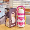 Taza Termo Portátil de Aspecto Elegante para Niñas, Taza con Popote Linda, Taza de Agua Portátil de Acero Inoxidable 316, Taza Grande para Estudiantes