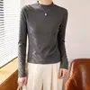 Camiseta Térmica Feminina de Cashmere Proteína com Costas Caneladas, Mangas Longas e Gola Meia-Alta, disponível em várias cores