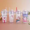 Taza con Popote de Dibujos Animados Pony Polly Unicornio Doble Capa Engrosada Resistente a Caídas de Plástico Taza de Agua de Verano de Alto Valor para Café