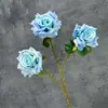 Rosa sweetheart artificial de 3 cabeças para decoração de casamento, decoração de casa, arranjo floral, rosa serigrafado, ornamentos de flores artificiais transfronteiriços, atacado