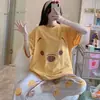 Lindo Conjunto de Pijama Verano Estudiante Nuevo Estilo Dos Dimensionales Manga Corta Pantalones Cortos de Niña Lindos Holgados Cavidad Nasal Pantalones de Casa Se Pueden Usar Afuera