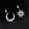 Brincos assimétricos de estrela e lua em prata de lei s925, estilo coreano, luxo leve, versáteis, design requintado, brincos cravejados de diamantes para mulheres