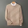 Nuevo Suéter de Lana para Hombre Otoño e Invierno, Tejido 100% Lana, Suéter Grueso Jacquard con Bloques de Color, Top Casual de Cachemira