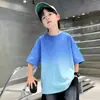 Camiseta de Algodão Puro Manga Curta Dopamine Boys Modelo Novo 2026 para Crianças Maiores, Top Versátil Tendência Estilo Coreano para Meninos no Verão