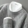 Suéter 100% Lã Pura Masculino Gola Redonda Espessado Jacquard Cor Sólida Suéter Casual de Negócios Camada Base de Malha de Caxemira