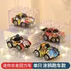Liga de Metal Puxar para Trás Carrinho de Brinquedo Carrinho de Brinquedo Infantil Carrinho de Brinquedo para Menino Desenho Animado Graffiti Modelo de Mão Carro Ornamento