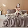 Juego de Cuatro Piezas Estilo Nórdico Clase A de 60 Hilos de Tencel Lenzing para Verano, Funda Nórdica y Sábana Ajustable de Seda Hielo para Ropa de Cama de Verano