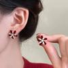 Pendientes de Flor de Terciopelo Vintage de Alta Gama Lujo Ligero Clavo Elegante Atmosférico Otoño e Invierno Rojos Pendientes de Año Nuevo para Mujer