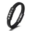 Pulsera trenzada de acero inoxidable y cuero para hombre, tejida a mano, con hebilla magnética de metal y cuero, joyería de producto nuevo transfronterizo