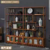 Librero de Madera Maciza Estilo Chino Mueble para Té Vinoteca Estante para Flores Gabinete Divisorio Adornos para Sala de Estar Estante de Almacenamiento de Pie de Múltiples Capas