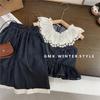 Conjunto Jeans Tencel de Verão para Meninas Nova Moda Infantil Colete Calça Wide Leg Conjunto de Duas Peças Roupas de Verão para Meninas Exportação