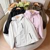 Jiaojia con 24 años nuevos amantes presión pegamento exterior cortavientos impermeable casual con capucha chaqueta abrigo corto mujeres