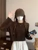 Nuevo Suéter de Punto de Color Sólido Estilo Coreano para Otoño e Invierno, Cuello Redondo, Corto, Versátil, Holgado, Elegante, Moderno para Mujer