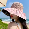 Sombrero de Protección Solar para Mujer, Sombrero Solar Anti-UV, Sombrero de Pescador de Vinilo Plegable para Cubrir la Cara, Sombrero Solar de Ala Ancha para la Playa