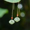 Aretes Ruyi de Jade Hetian Natural para Mujer con Gancho para Oreja de Plata 925 Chapada en Oro Jade de Agua Transparente Aretes de Línea para Oreja Invierno