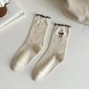Calcetines con lazo para mujer, de otoño, de punto fino, de algodón, de tubo medio, con encaje de hongo japonés, de moda.