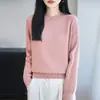 Suéter de Punto de Algodón 100% Cuello Redondo Manga Larga Estilo Old Money para Mujer, Suéter Base Grueso Cálido Casual Adelgazante