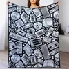 Manta multifuncional, dibujada a mano, en blanco y negro, para uso doméstico, adecuada para siestas, venta al por mayor, con dibujos lineales, diseños casuales, DIY y creativos