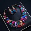 Conjunto de Colar e Brincos de Pedras Preciosas de Cristal Colorido da Moda Transfronteiriço para Mulheres, Acessórios Luxuosos para Vestido de Banquete de Noiva Atacado