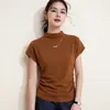 Camiseta de manga corta con cuello medio de mezcla de lana Otoño Temprano 2026 Top Básico de Alto Nivel Ajustado