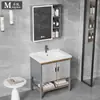 Venta al por mayor de fábrica Combinación de gabinete de baño de PVC de fibra de carbono Lavabo integrado de cerámica Lavamanos Gabinete de balcón Gabinete con espejo Modelo transfronterizo