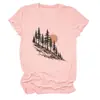 Amazon Wish sitio independiente moda casual versátil mujer árbol, sol, ladera de montaña cuello redondo manga corta camiseta