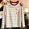 Camiseta de manga larga a rayas de algodón puro para niña, nueva camiseta versátil informal de bloques de color para primavera y otoño de 2026, camiseta básica para niños
