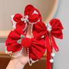 Tocado de horquilla con lazo rojo para niña, cinta para la parte superior de la cabeza con clip para Año Nuevo, accesorios festivos para el cabello para bebé