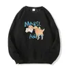 Moletom preto de gola redonda para mulheres, novo estilo outono/inverno, com estampa de cachorrinho de desenho animado, corte casual e solto, com forro de fleece adicionado para aquecimento extra