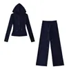 Traje Deportivo Cálido de Yoga Derong Conjunto de Dos Piezas Otoño e Invierno Nuevo Versátil Ajustado Sudadera Chaqueta Pantalones Rectos de Pierna Ancha