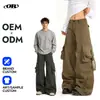 Pantalones cargo de pierna ancha, corte holgado, efecto desgastado, lavados oem odm