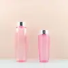 Venda Direta de Fábrica Pet 200-400ml Rosa Emulsão Aquosa Água Hidratante Água Removedora de Maquiagem Garrafa Plástica com Tampa Prateada Frasco para Reabastecimento