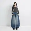 Otoño 2026 Nuevos Pantalones Cargo de Pierna Ancha Sueltos Estilo Retro Americano Jeans Versátiles de Pierna Curva para Mujer