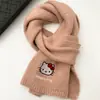 Cachecol de Tricô Hello Kitty Gatinho Fofo Bordado Cachecol de Lã Tricotado Xale para Mulheres Quente e Espesso de Inverno