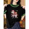 Camiseta Estilosa e Jovem Estilo Coreano de Manga Curta para Mulheres, Novo Design de Verão 2026 com Color-Blocking Gola Redonda Camiseta Básica
