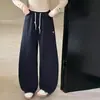 Calça de Moletom Feminina Outono/Inverno 2026 Nova Casual Menina Estilo Coreano Média/Grande Infantil Com Pelúcia Grossa Banana Perna Larga Tendência