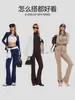 Conjunto Deportivo Caijue para Mujer con Cuello Alto, Cremallera, Corte Ajustado, Líneas Favorecedoras, Pantalones Acampanados, Conjunto de Dos Piezas para Correr, Fitness y Yoga