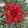 Flor de Natal Artificial Mais Vendida de 15cm Flor de Pó Dourado Flor Decoração de Natal Cabeça de Flor Corte Vazado Camada Dupla Flor de Pó Dourado