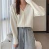Abrigo Suéter de Cuello en V Estilo Suave Otoño e Invierno 2024 Nuevo Versátil Holgado Suave Tipo Cera Manga Larga Cardigan Tejido para Estudiantes Femeninas