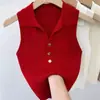 Colete de Tricô sem Mangas Gola Polo de Cintura Alta Estilo Chanel para Mulheres, Estilo de Rua de Verão, Slim Fit, Sexy, Top que Realça o Busto