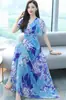 199 Chegada Nova de Verão Vestido Longo Fino de Manga Curta Vestido Boêmio Jovem Mulher Seda de Gelo Estampa Digital Vestido Longo