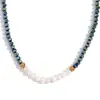 Moda Europea y Americana Elegante Colgante Acero Inoxidable Diez Perlas de Agua Dulce Cristal con Facetas Oscuras Collar Hecho a Mano con Cuentas para Mujeres