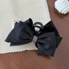 Grampo de Cabelo Princesa Preto de Cetim de Alta Qualidade, Laço Dupla Face, Pinça de Tubarão, Pegador Elegante para a Parte de Trás da Cabeça, Acessório de Cabelo