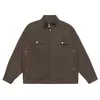 Jaqueta de Couro Masculina Muqiu Tendência Vintage Silhueta Gola Alta para Homens, Caimento Solto, Funcional, Estilosa, Casaco de Couro Casual
