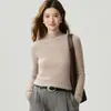 Suéter de punto de espiga de primera línea con cuello medio 100% cachemir puro para mujer, otoño e invierno, manga larga, prenda interior, corte ajustado, bodycon, capa base