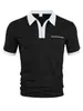 Camisa Polo de Manga Corta con Cuello y Media Cremallera con Bolsillo de Color Sólido para Hombre, Ropa de Moda para Hombre, Primavera y Verano